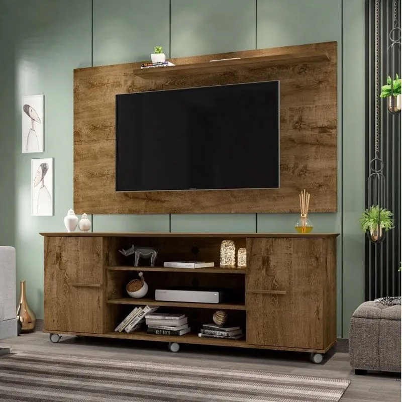Rack Odeon com Painel para TV até 50 Polegadas com Rodízios e 2 Portas Móveis Bechara Madeira Rústica