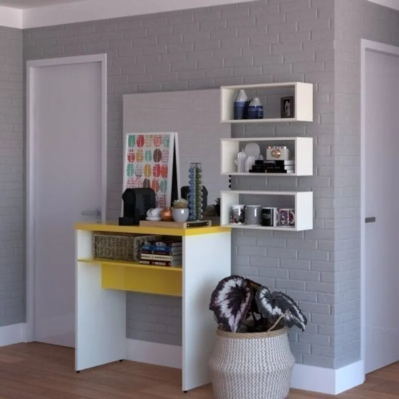 Conjunto Balin 1 Aparador E 3 Nichos Branco E Branco/amarelo