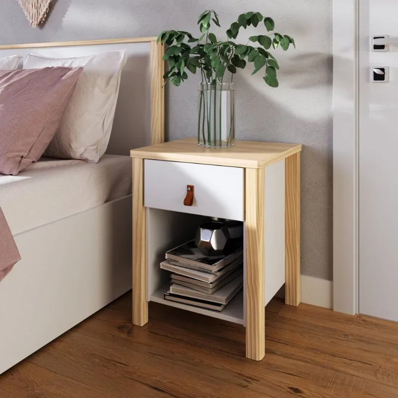 Mesa de Cabeceira 1 Gaveta Íris CabeCasa MadeiraOriginals Branco Branco/Natural