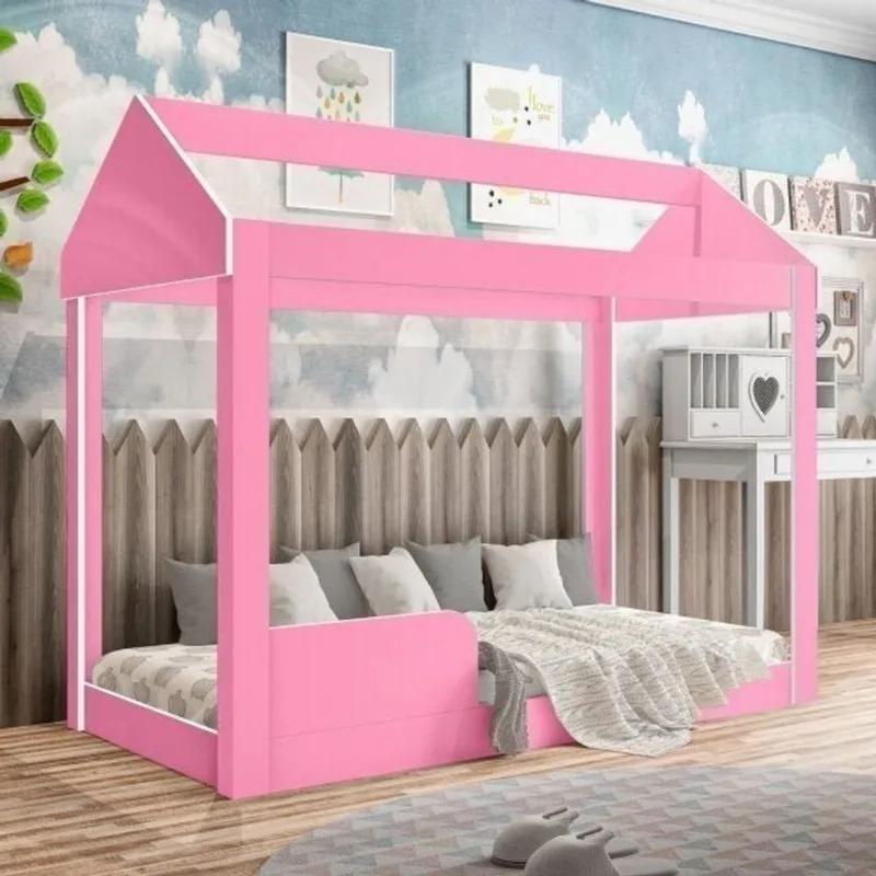 Cama Infantil 160cm Casinha Montessoriana Crystal Rosa Rosa