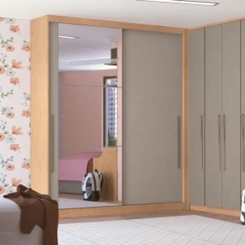 Módulo De Guarda Roupa 2 Portas 2 Gavetas Espelhado elegance Móveis Castro Angelin/níquel