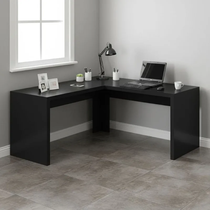 Escrivaninha Mesa Escritório Angular em L ME4116 157,3cm Preto Preto