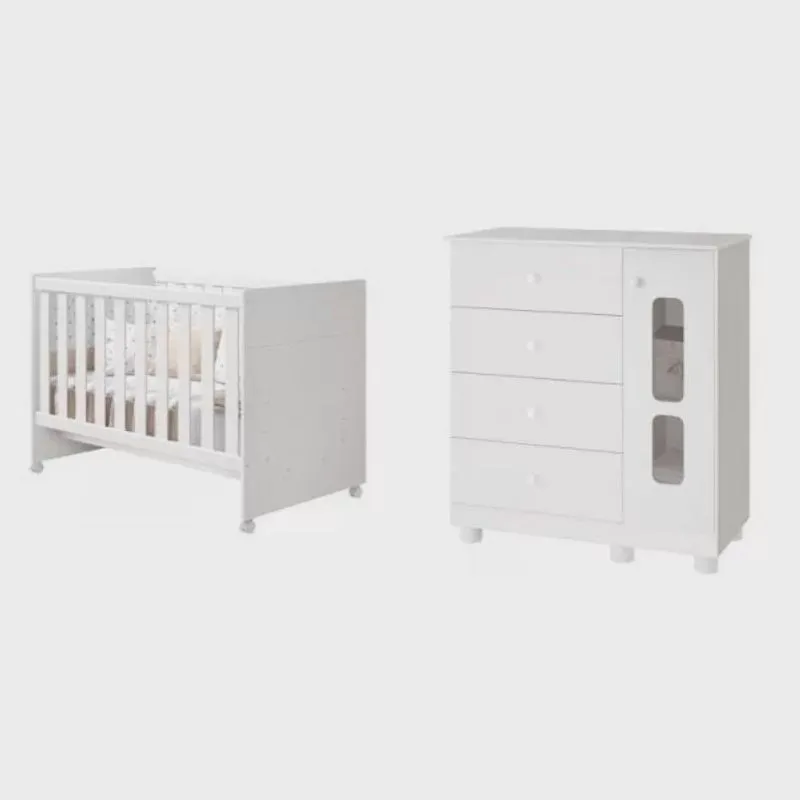 Quarto de Bebê com Berço e Cômoda Sapateira 4 Gavetas 1 Porta Katatau Móveis Reller