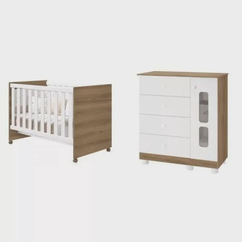 Quarto de Bebê com Berço e Cômoda Sapateira 4 Gavetas 1 Porta Katatau Móveis Reller