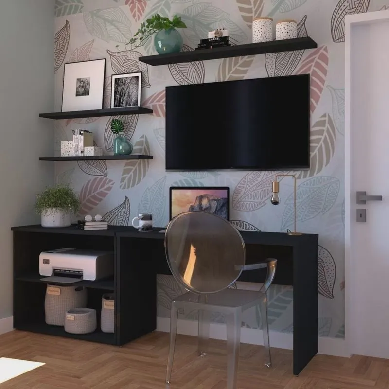 Escrivaninha 190cm com Nichos e 3 Prateleiras