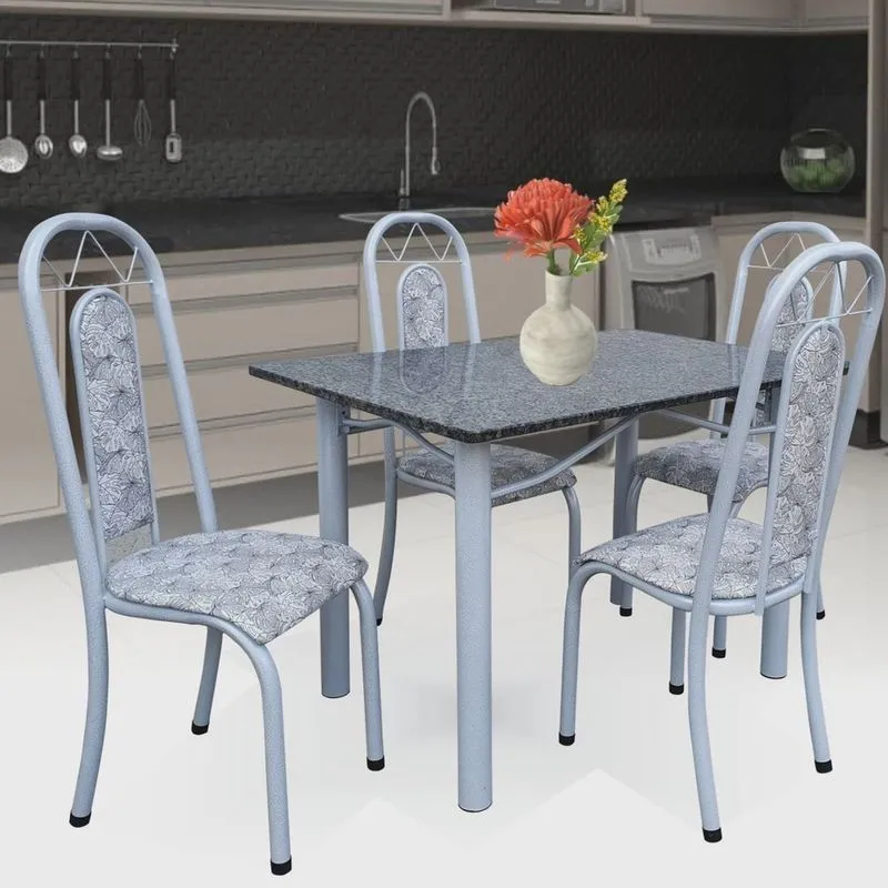 Conjunto de Cozinha Mesa 115x75cm Tampo em Granito com 4 Cadeiras Roma