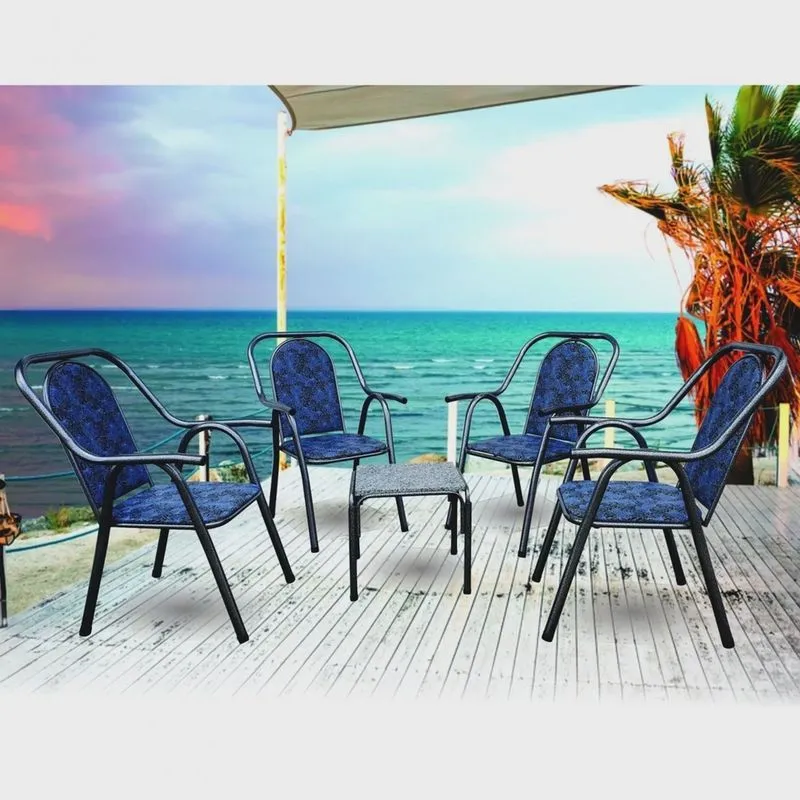 Conjunto de Varanda 4 Cadeiras e Mesa de Centro Veneza Luxo Aço Coelho