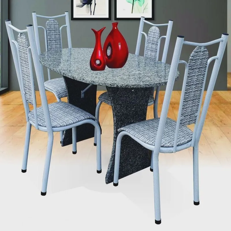 Conjunto de Cozinha Mesa Tampo em Granito Oval Paris 4 Cadeiras