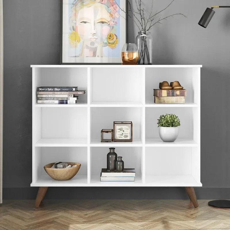 Estante de Livros Retrô 108CMX93CM Baixa 6 Nichos Toq Branco Branco