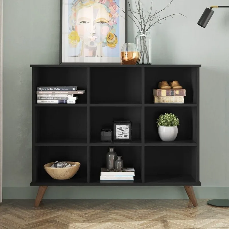 Estante de Livros Retrô 108CMX93CM Baixa 6 Nichos Toq Preto Preto