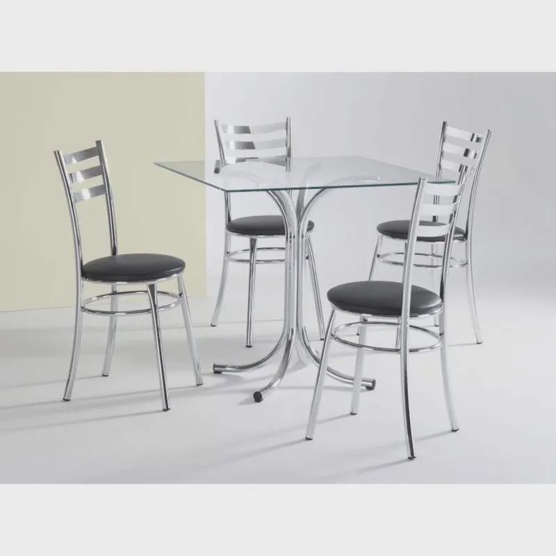 Conjunto Mesa Quadrada 4112 Tampo de Vidro e 4 Cadeiras 404 Assento Estofado