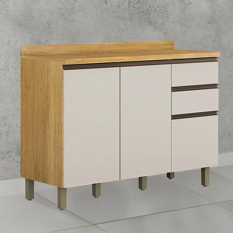 Balcão 2 Gavetas 3 Portas 120cm Turquesa Valdemóveis Cinamomo/off White