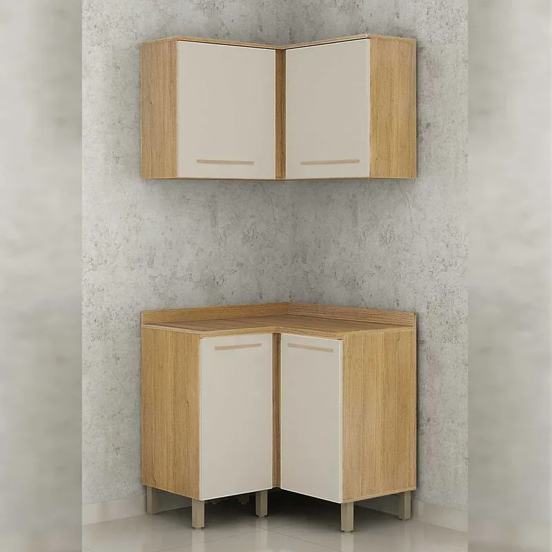 Armario Aéreo De Canto 2 Portas Com Balcão 2 Portas De Canto Pérola Valdemóveis Cinamomo/off White