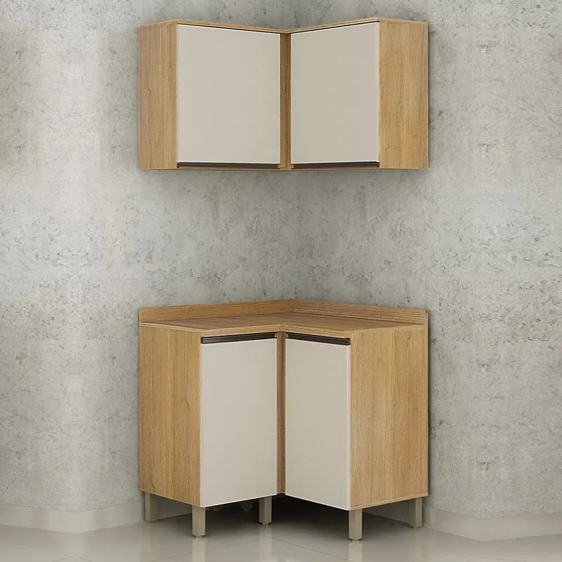 Armario Aéreo De Canto 2 Portas Com Balcão 2 Portas De Canto Turquesa Valdemóveis Cinamomo/off White