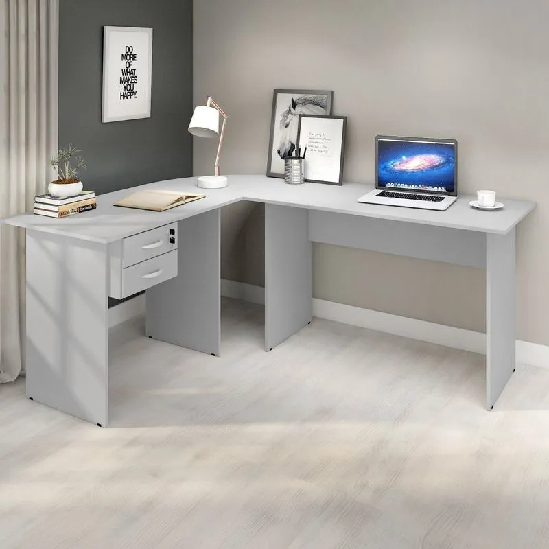 Mesa Para Escritório Em L Com Com Chave Web15 180cm Espresso Móveis Cinza Cinza