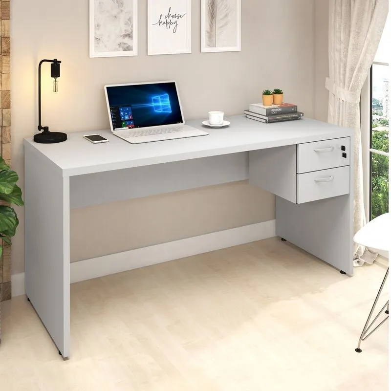 Mesa Para Escritório Com Com Chave Web30 2 Gavetas 120cm Espresso Móveis Cinza Cinza