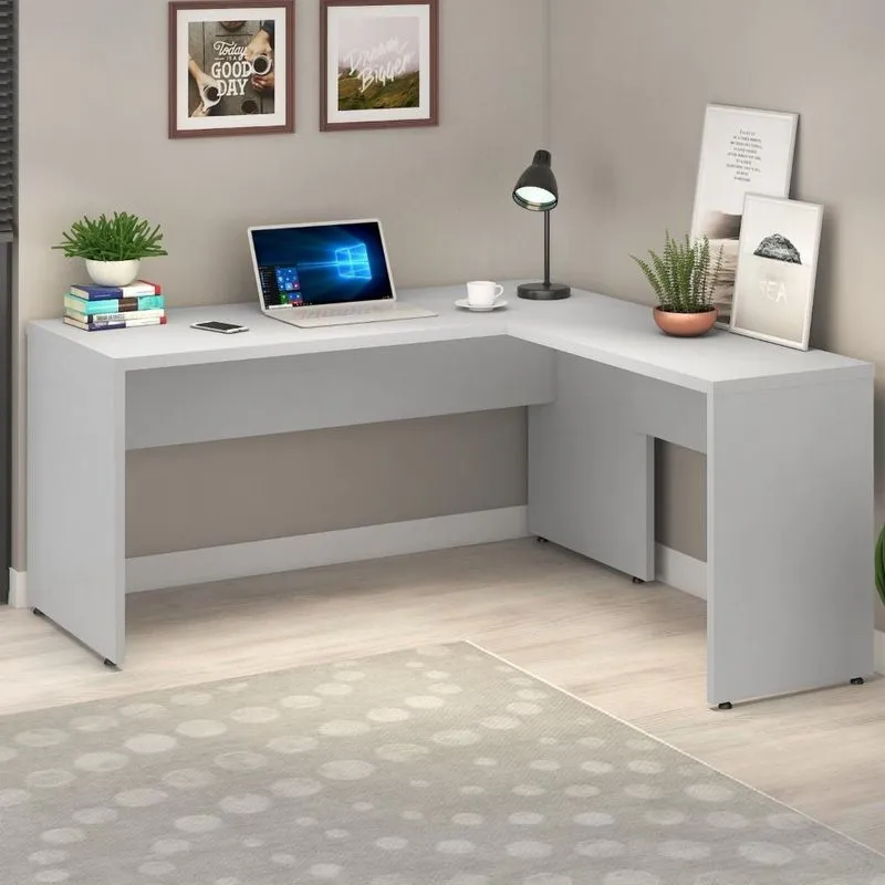 Mesa Retangular em L Web30 Espresso Móveis Cinza