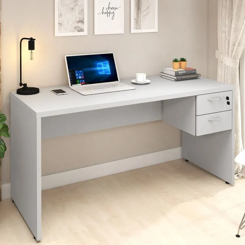 Mesa Para Escritório Com Com Chave Web30 2 Gavetas 150cm Espresso Móveis Cinza Cinza