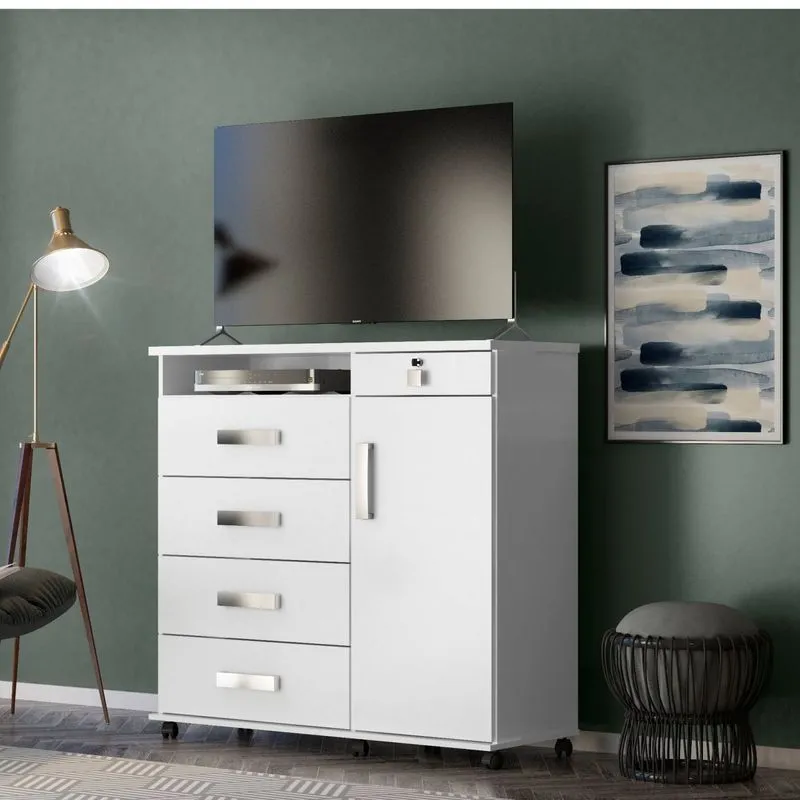 Cômoda Madri 1 Porta 5 Gavetas Lukaliam Branco Brilho