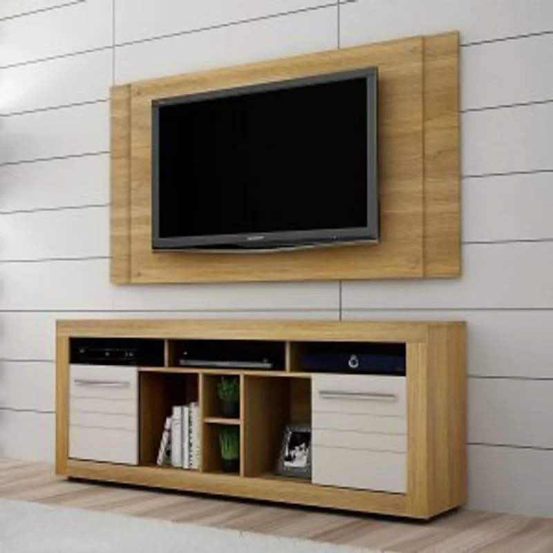 Rack Com Painel Para Tv Até 46 Polegadas 2 Portas 7 Nichos Firenze Valdemóveis Cinamomo/off White