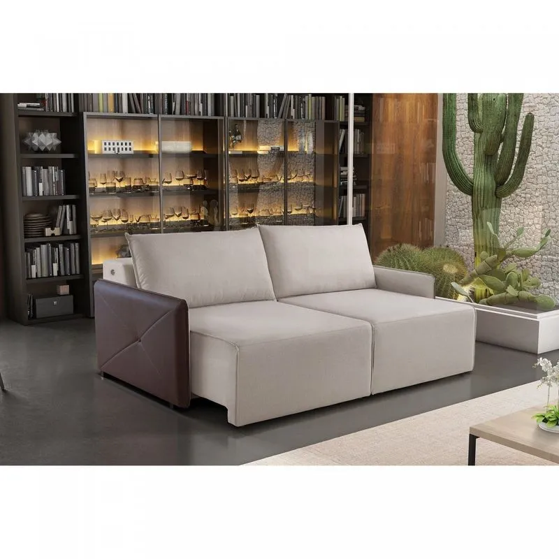 Estofado Retrátil 220cm Com Usb Urban Estofart Bege/marrom