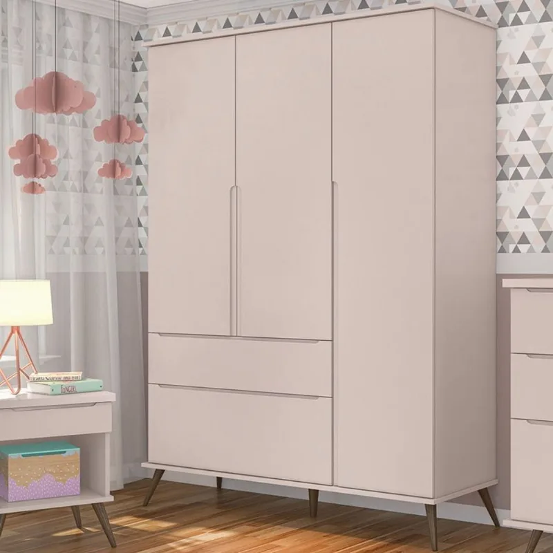 Guarda-Roupa Infantil Rosa 100% MDF 3 Portas e 2 Gavetas Retrô Melinda Rosa