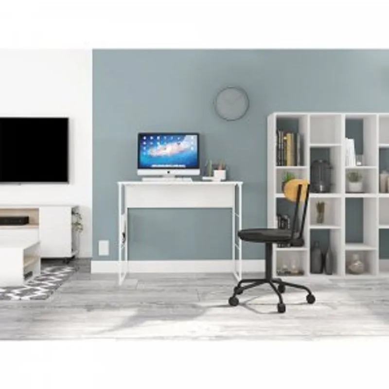 Mesa De Escritório 90cm Pés Em Aço Industrial Fabrick 900 Caemmun Branco