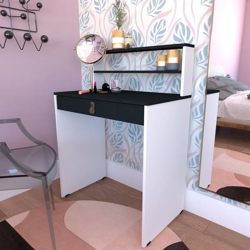 Escrivaninha 72cmx42cm 15mm Com 1 Gaveta Vib Bramov Móveis Branca/preto
