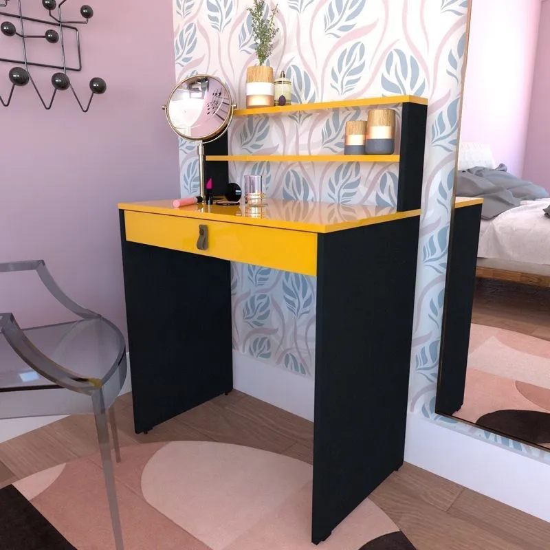 Escrivaninha 72cmx42cm 15mm Com 1 Gaveta Vib Bramov Móveis Preto/amarela
