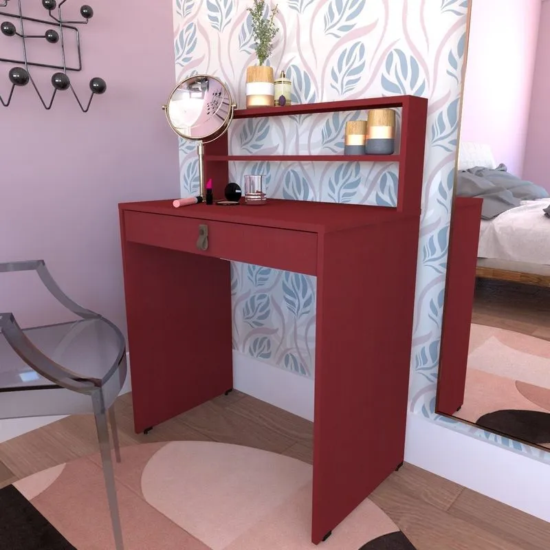 Escrivaninha 72cmx42cm 15mm Com 1 Gaveta Vib Bramov Móveis Vermelho