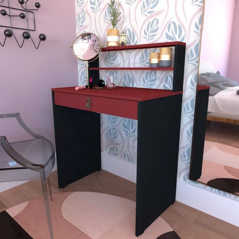 Escrivaninha 72cmx42cm 15mm Com 1 Gaveta Vib Bramov Móveis Preto/vermelho