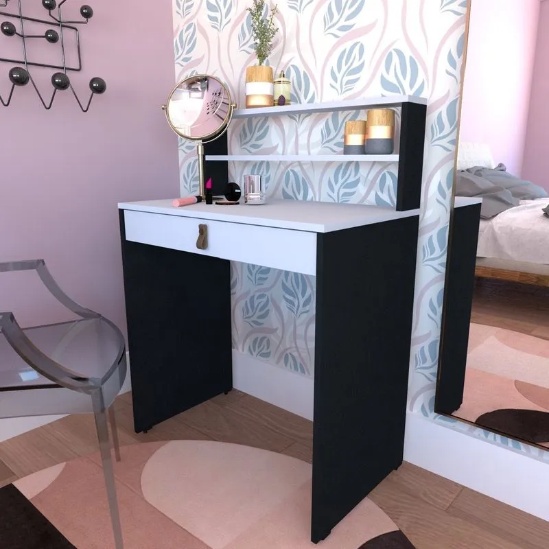 Escrivaninha 72cmx42cm 15mm Com 1 Gaveta Vib Bramov Móveis Preto/cinza Cristal