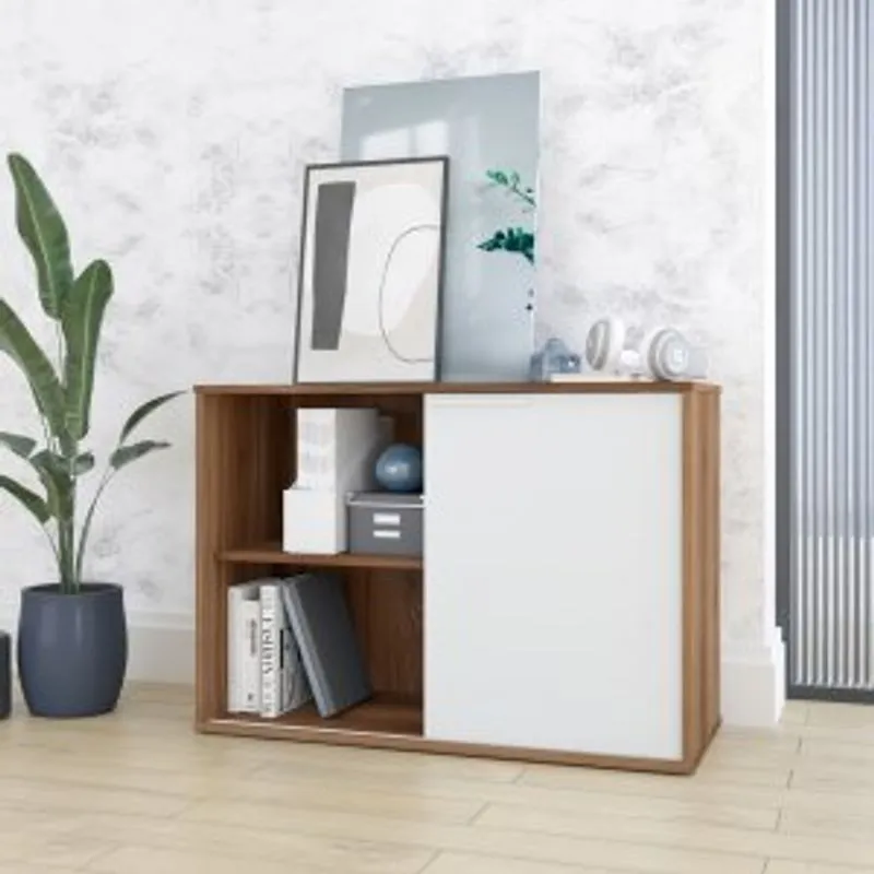 Armário 1 Porta 2 Nichos Office Brv Móveis Castanho/branco