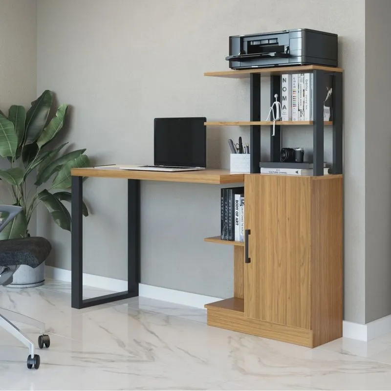 Escrivaninha 100% mdf 5 Prateleiras 1 Porta 135cm Pradel Móveis