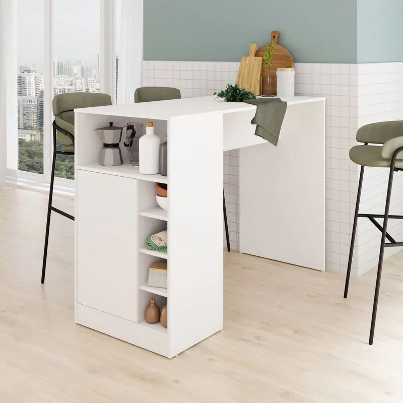 Mesa Bancada Para Cozinha 1 Porta 5 Nichos 1 Prateleira Brv Móveis Branco