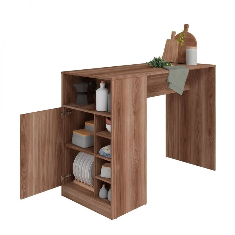 Mesa Bancada Para Cozinha 1 Porta 5 Nichos 1 Prateleira Brv Móveis Castanho