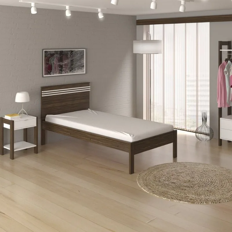 Cama de Solteiro Marrom/Nogal/Branco Nogal / Branco