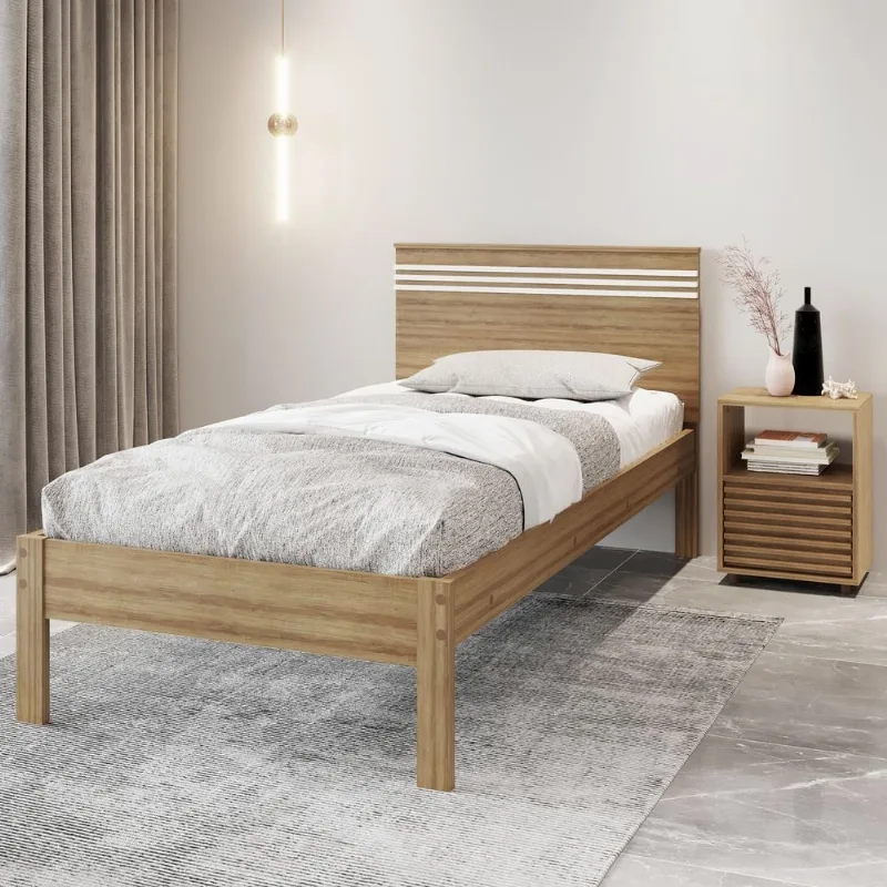 Cama de Solteiro Bege/Amêndoa/Branco Amêndoa/Branco