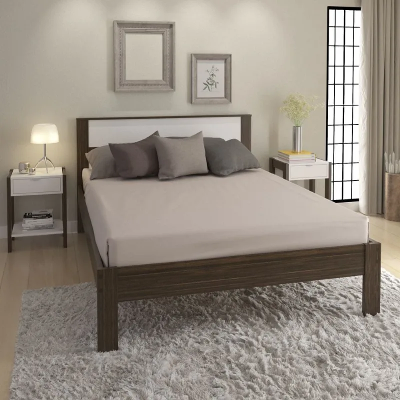 Cama de Casal Marrom/Nogal/Branco Nogal / Branco