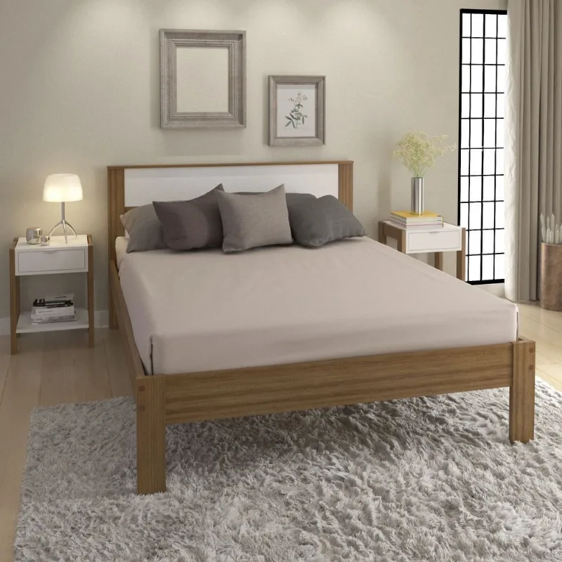 Cama de Casal Bege/Amêndoa/Branco Amêndoa/Branco