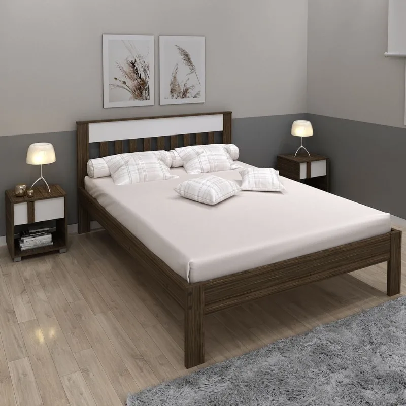 Cama de Casal Marrom/Nogal/Branco Nogal / Branco