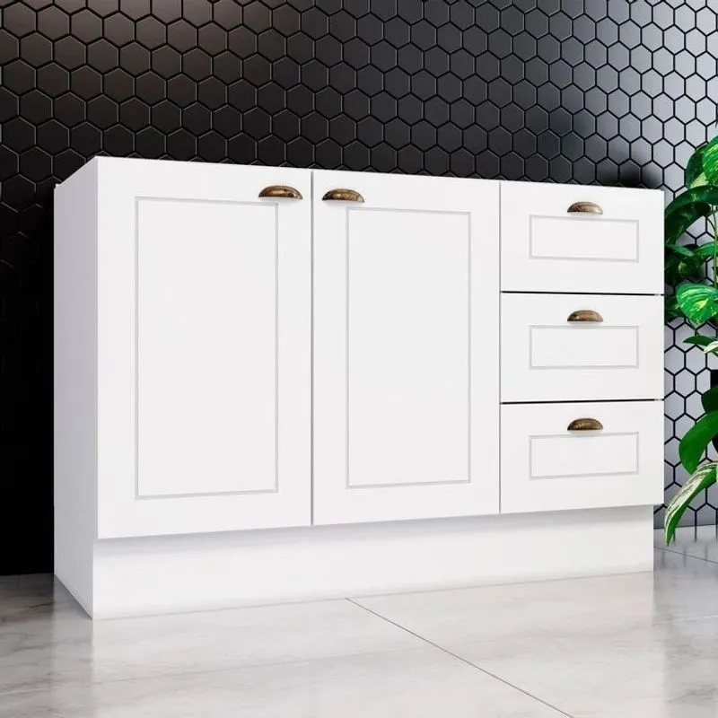 Balcão Para Pia 2 Portas 3 Gavetas Mdf 120cm Emily Espresso Móveis Branco Hp Branco Hp