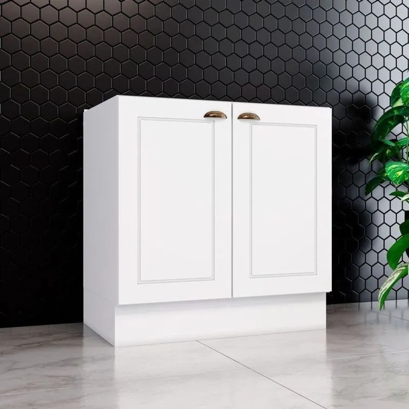Módulo Balcão De Cozinha 2 Portas 80cm Branco Emily Espresso Móveis Branco