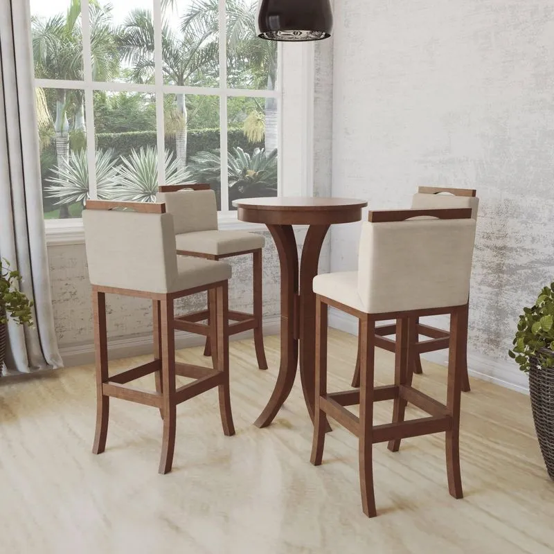 Banqueta Alta Em Madeira Maciça Londres Ccs Interiores Pinhão