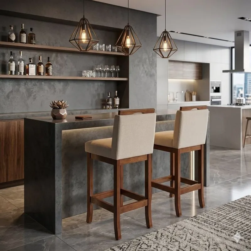 Conjunto 02 Banquetas Alta Em Madeira Maciça Londres Ccs Interiores Pinhão