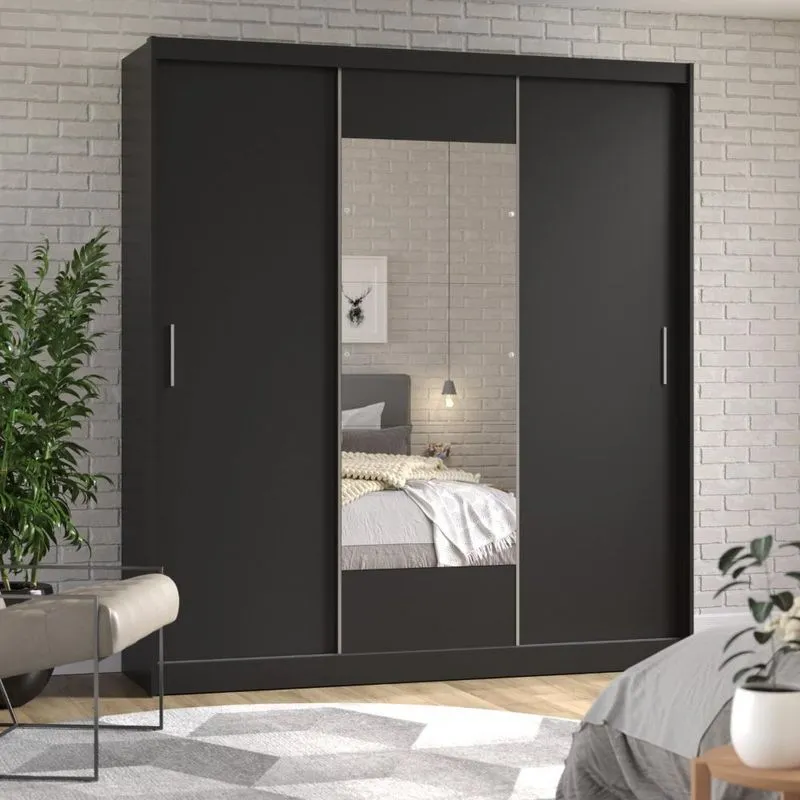 Guarda Roupa Casal Com Espelho 3 Portas De Correr Muriqui Maxx Cabecasa Madeiramadeira Preto