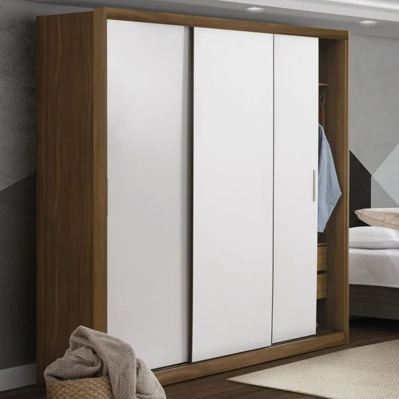 Guarda Roupa Casal 3 Portas de Correr Muriqui Maxx CabeCasa MadeiraMadeira Freijó Natural/Branco