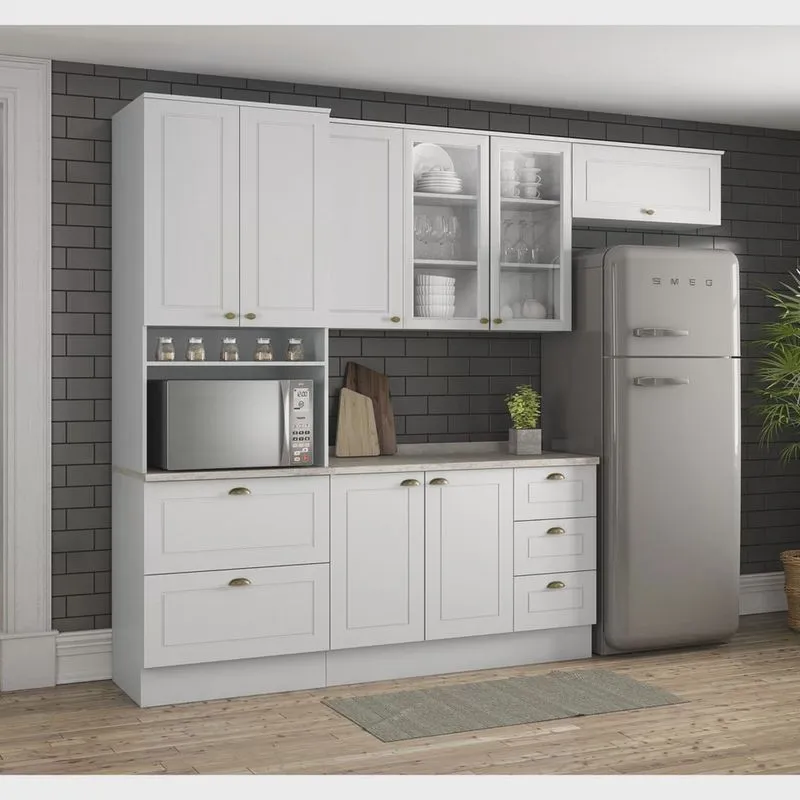 Cozinha Compacta Americana 4 Peças 6 Portas 5 Gavetas com Torre Quente