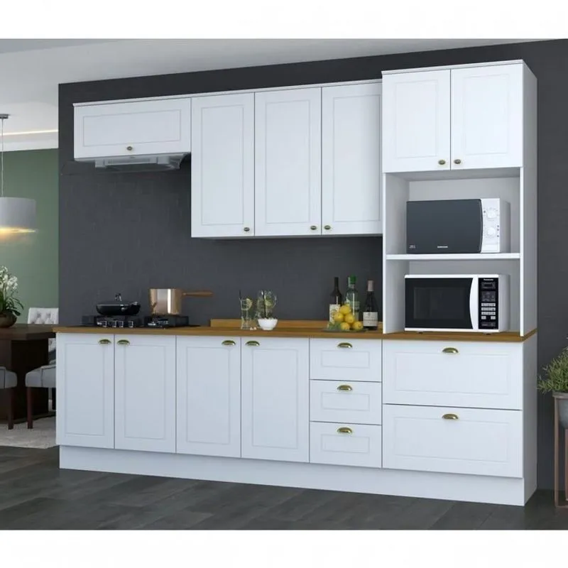 Cozinha Completa Modulada 5 Peças 10 Portas 4 Gavetas Emily Espresso Móveis Branco/hp/nature Branco Hp/nature