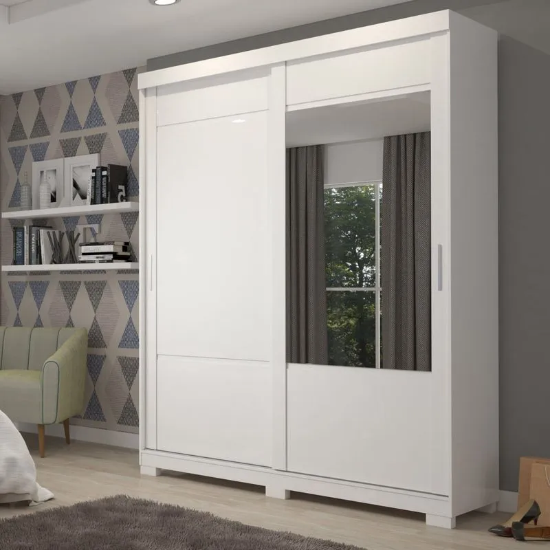 Guarda-roupa Casal Com Espelho 2 Portas 3 Gavetas 160cm Liz Docelar Móveis Branco